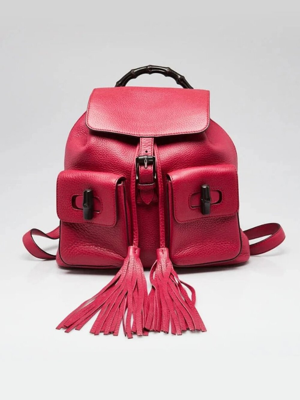 Gucci Pink Pebbled Leather Bamboo Backpack Bag